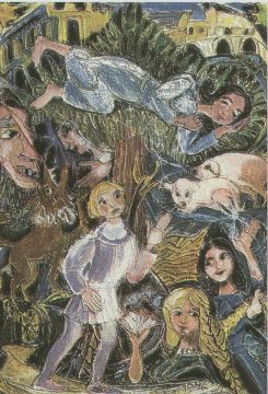 Mrchenbild "Schweinehirtin und Prinz Wolf"